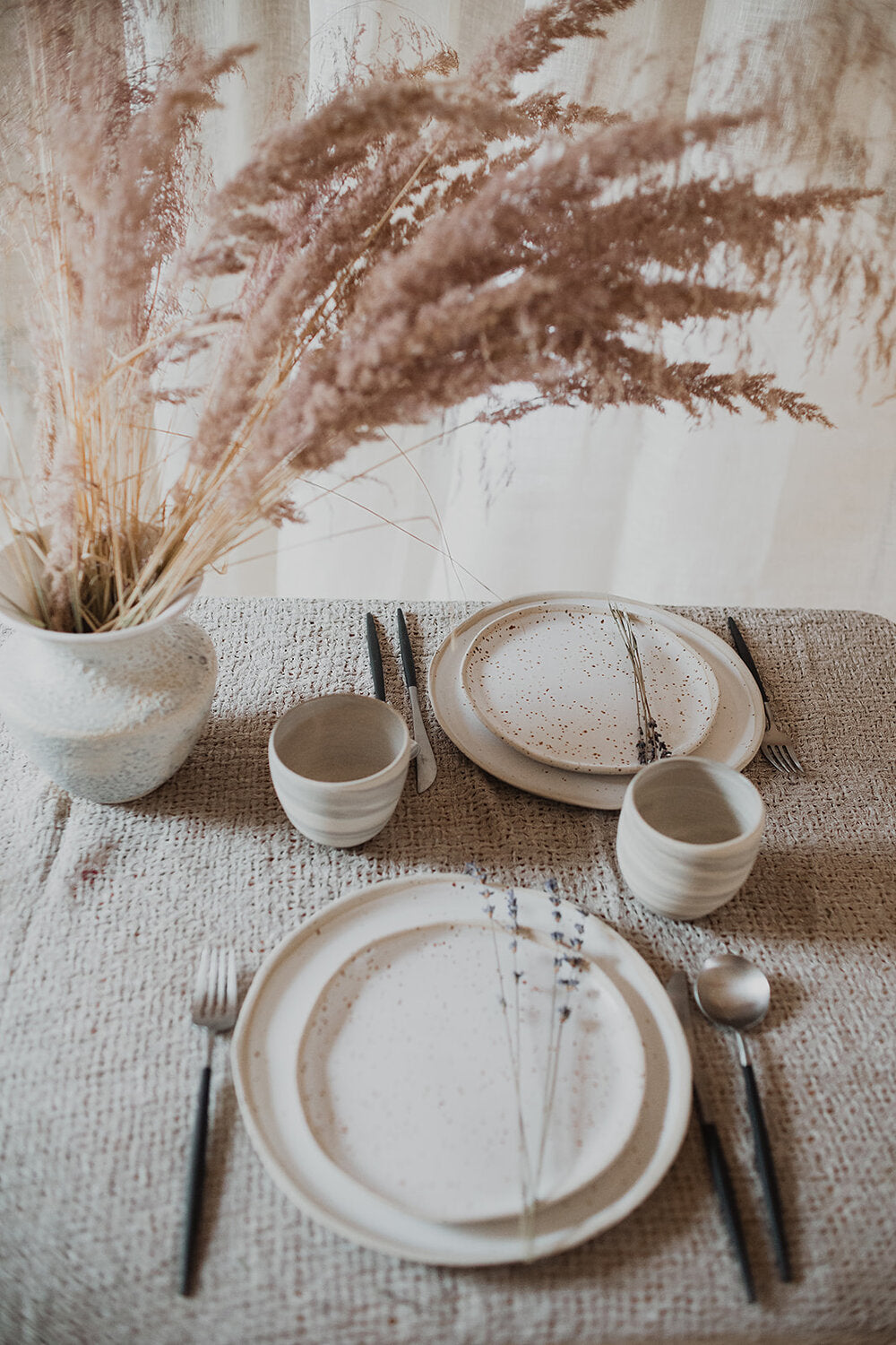 Speckled White Stoneware Dinner Set