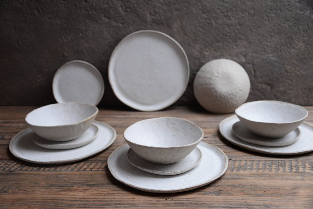 Speckled White Stoneware Dinner Set