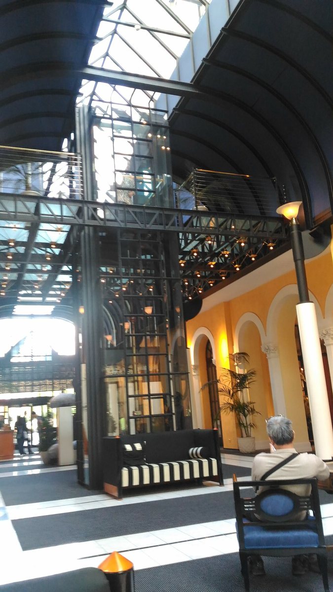 Victoria-Jungfrau atrium: strong colour and exposed structure give a circulation space a distinctive identity.