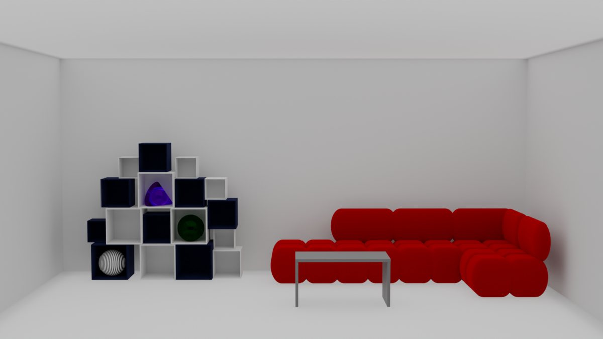 Lighting study 28: illuminated glass surfaces explore the effect of diffuse light. Blender visualisation.