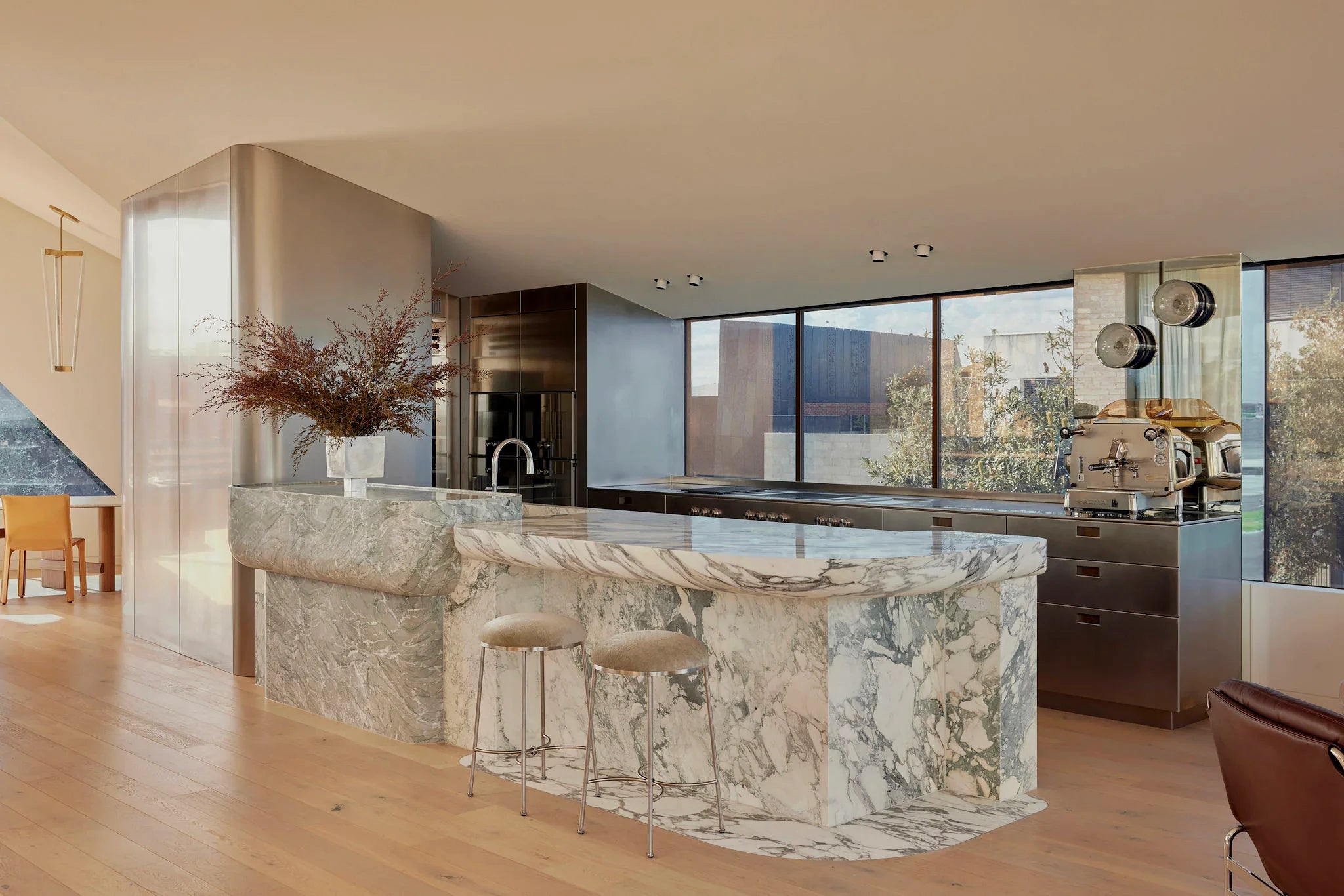 Bespoke marble kitchen island in a contemporary interior