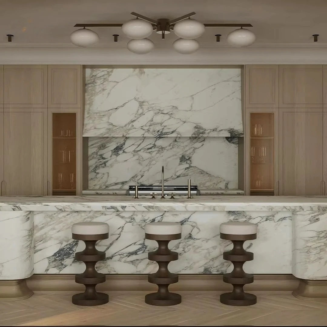 Bookmatched marble kitchen countertop and sink