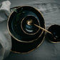 Dinner Set Black Stoneware With Gold Edge