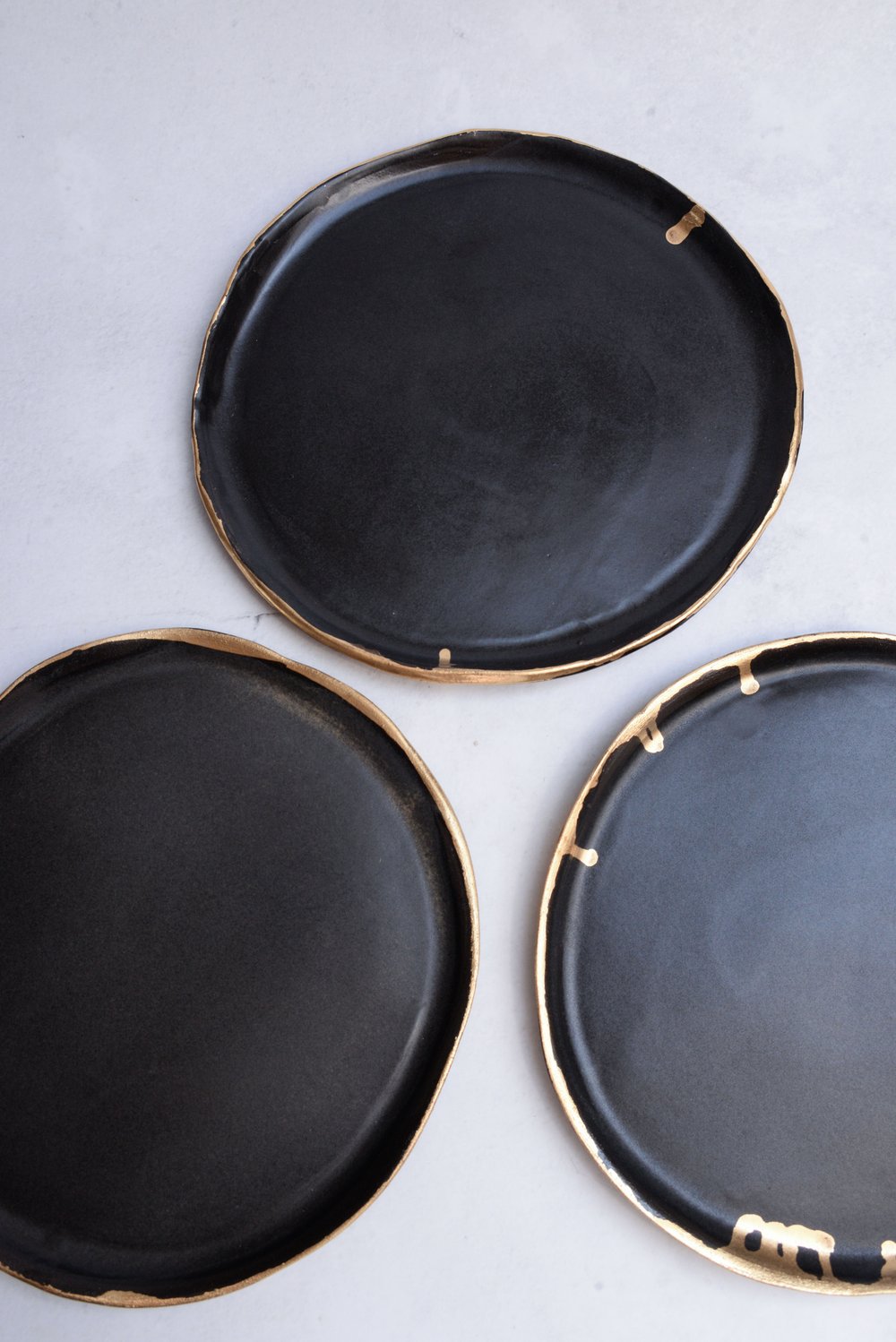 Dinner Set Black Stoneware With Gold Edge