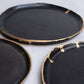 Dinner Set Black Stoneware With Gold Edge