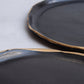 Dinner Set Black Stoneware With Gold Edge