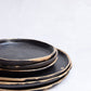 Dinner Set Black Stoneware With Gold Edge