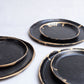 Dinner Set Black Stoneware With Gold Edge