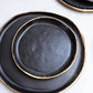 Dinner Set Black Stoneware With Gold Edge
