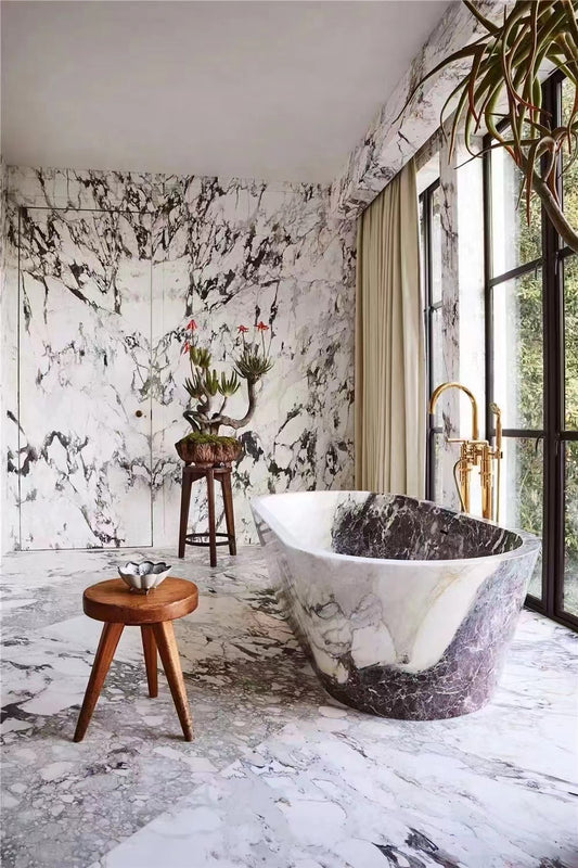 purple marble bath tub