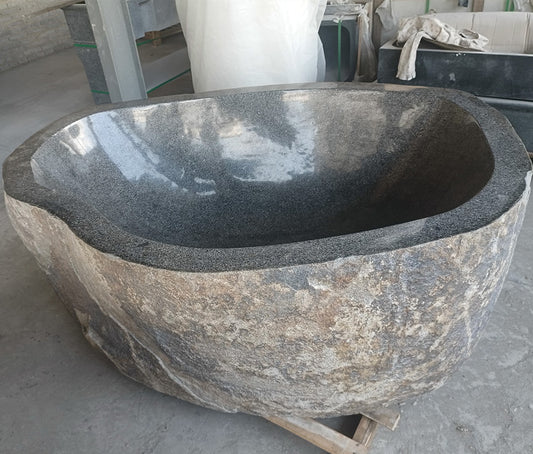 Brown Wabi Sabi Marble Bath Tub by Lise Luxury with a polished interior and rough exterior texture, embodying Wabi Sabi design.
