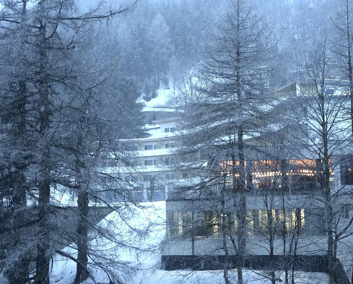 Switzerland reference: the Vals hotel complex in winter illustrates the significance of seasonal context. This is an exterior, not a new interior project.
