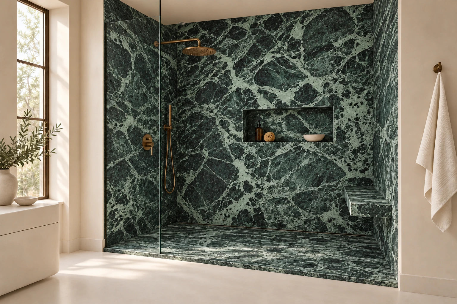 Design render of Shower in Verde Alpi