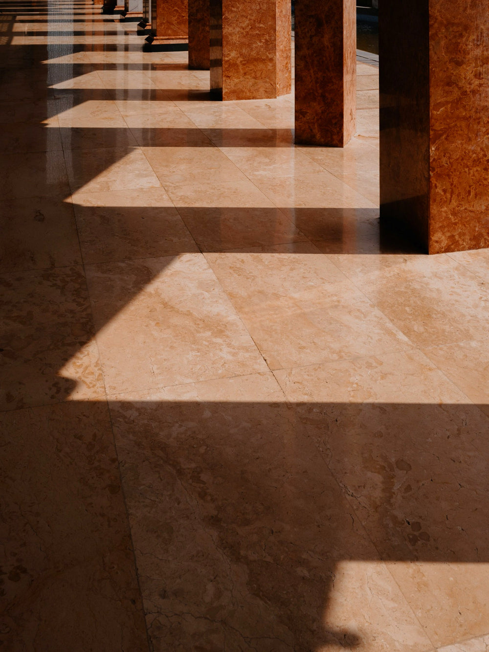 Sunlit travertine architecture