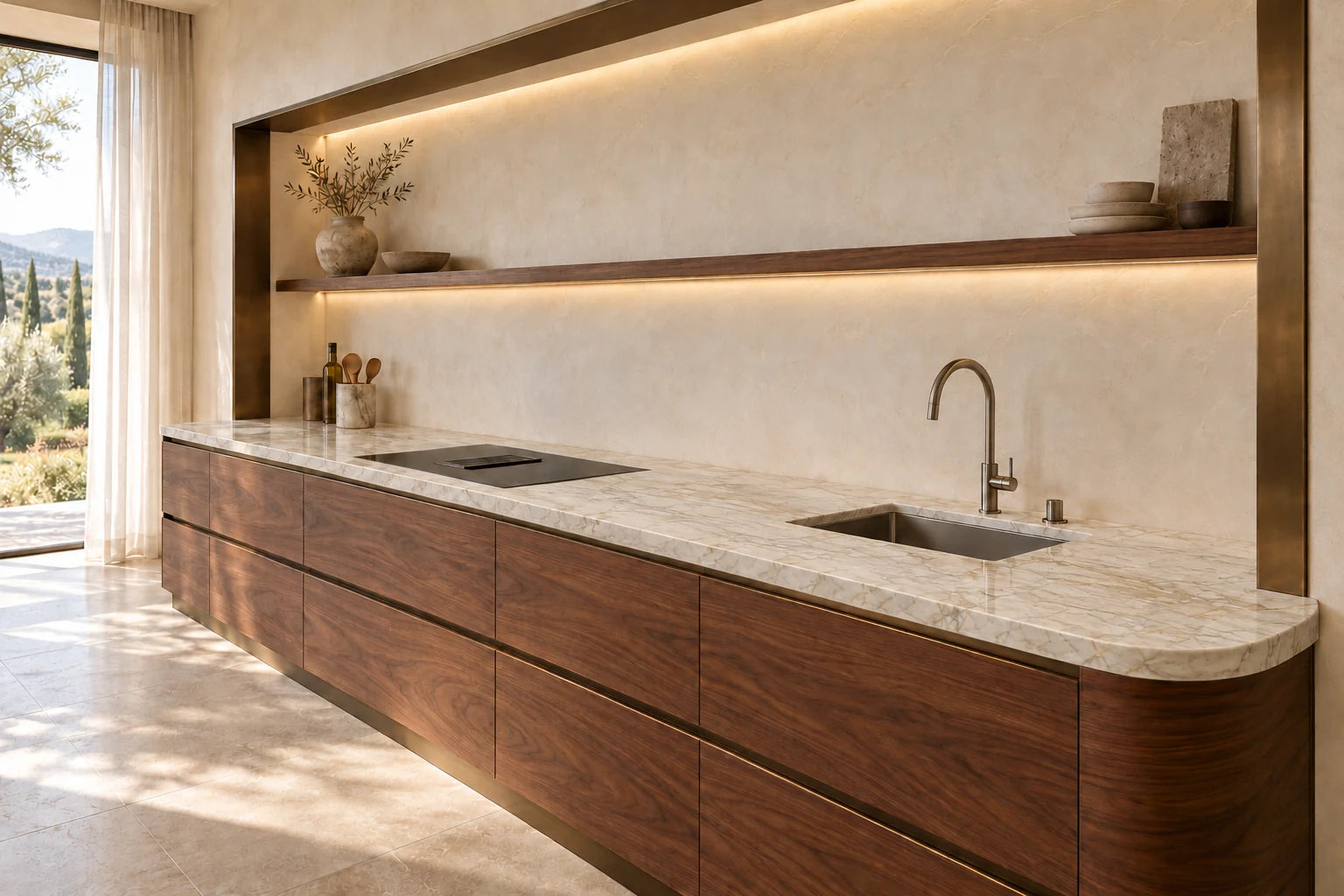 Conceptual visualization of Kitchen Countertop in Taj Mahal Quartzite